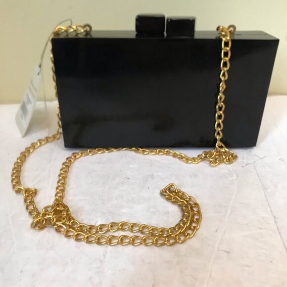 Lulu NYC NEW Zebra Acrylic Box Clutch Glitter Crossbody Shoulder Bag Gold Black - Picture 7 of 16